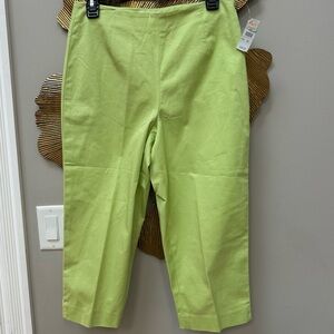 New Vintage Talbots pleated capri cotton stretch pants lime green 8P side zip